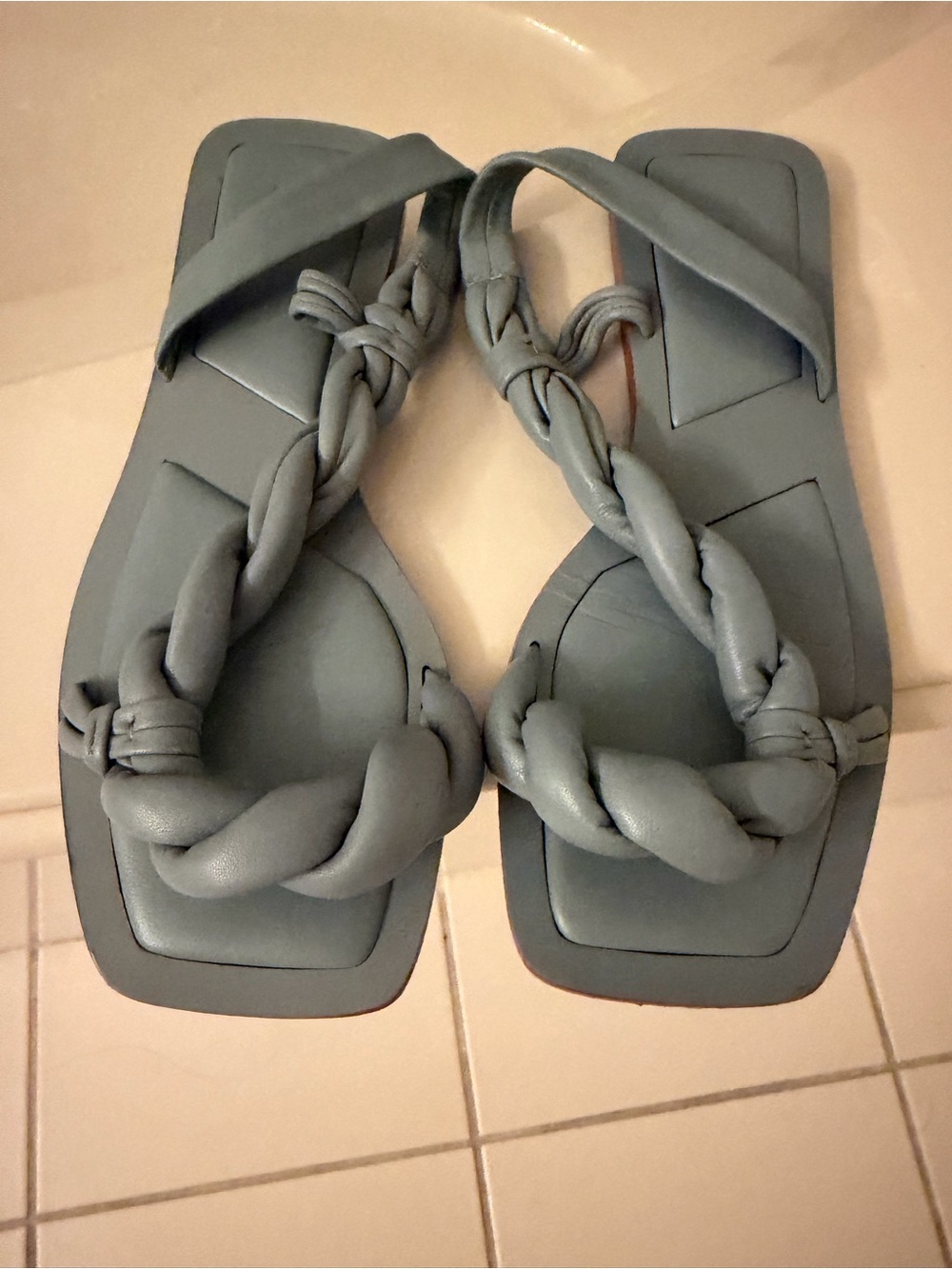 Zara Braided Square-Toe Sandals in Slate grey